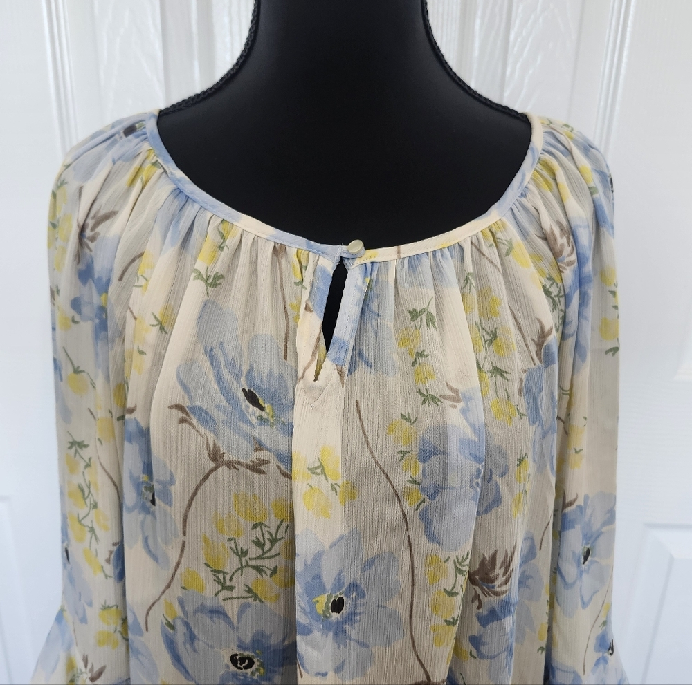 Chaps XXL 3/4 Sleeve Lightweight Blue/Yellow/White Floral Print Blouse